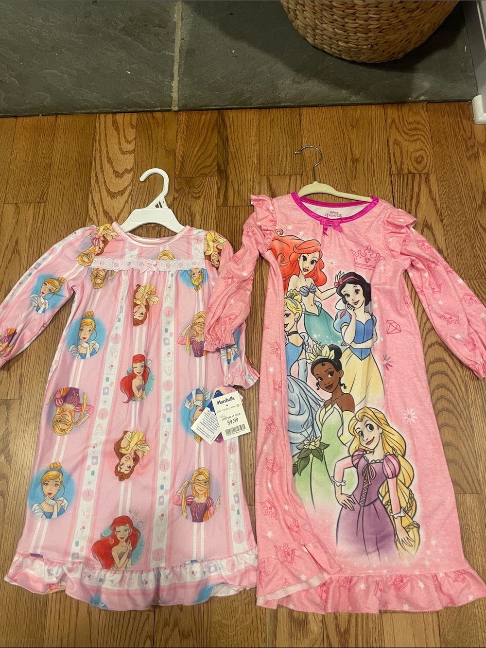 Warm Longsleeve Disney Pink Girls Princess Nightgown with Ariel, Belle & Friends